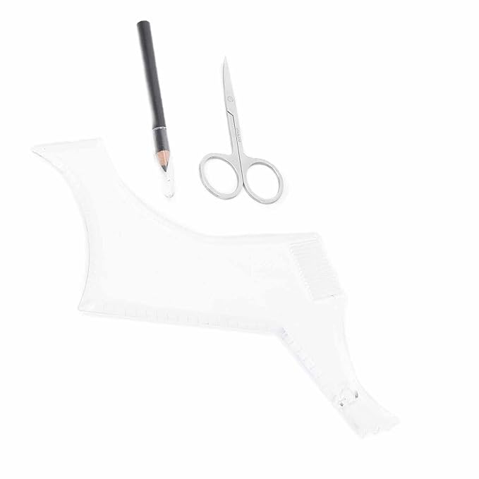 3pcs Mens Beard Shaping Tool Set - Professional Beard Styling Tools with Scissors, Comb & Pen for Precise Grooming At Home