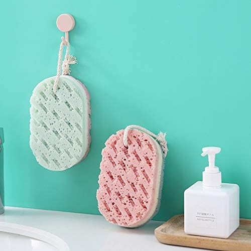 2-Piece Set of 3-Layer Bath Sponges: Soft PU Foam Body Exfoliating Sponges, Exfoliating Bath Sponges with Hanging Straps, and Colorful Luffa Sponges with Rich Lather