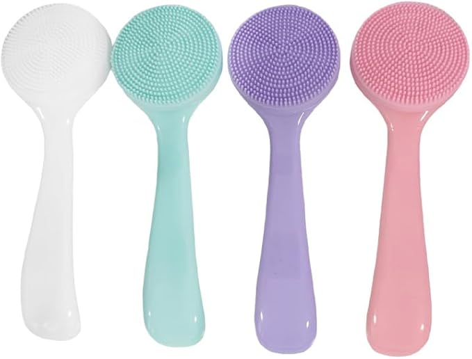 4 Pcs Silicone Facial Cleansing Brush, Manual Face Scrubber with Soft Bristles, Waterproof Exfoliating Brush for Daily Skincare Routine Blackheads Makeup Residues Removal