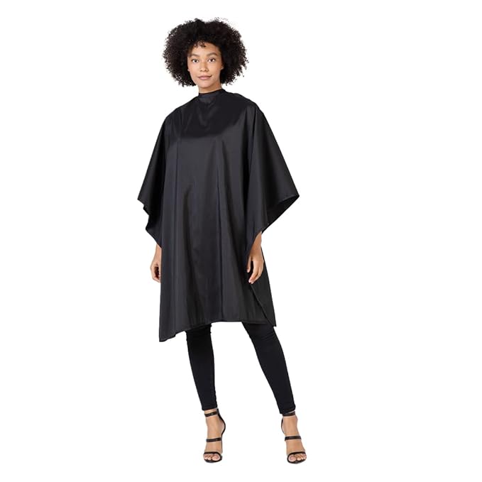 Betty Dain Shimmer Cutting/Styling Cape, Lightweight Iridescent Nylon, Snaps Adjust Up To 22 Inch Neck Closure, Water Resistant, 54" Wide x 62" Length x 22" Back, Black