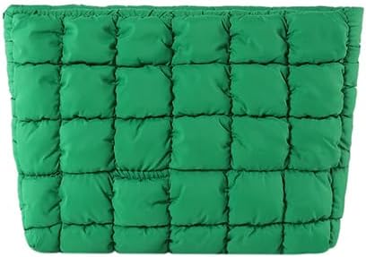 Puffy Quilted Makeup Bag for Women, Cosmetic Bag, Travel Toiletry Organizer Pouch Clutch (green)