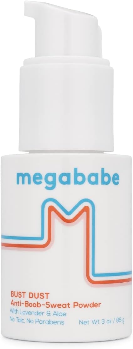Megababe Sweat Absorbing Body Powder - Bust Dust, with Applicator Pump, Spring Break Must-Have, Talc-Free, All Natural, 3 oz
