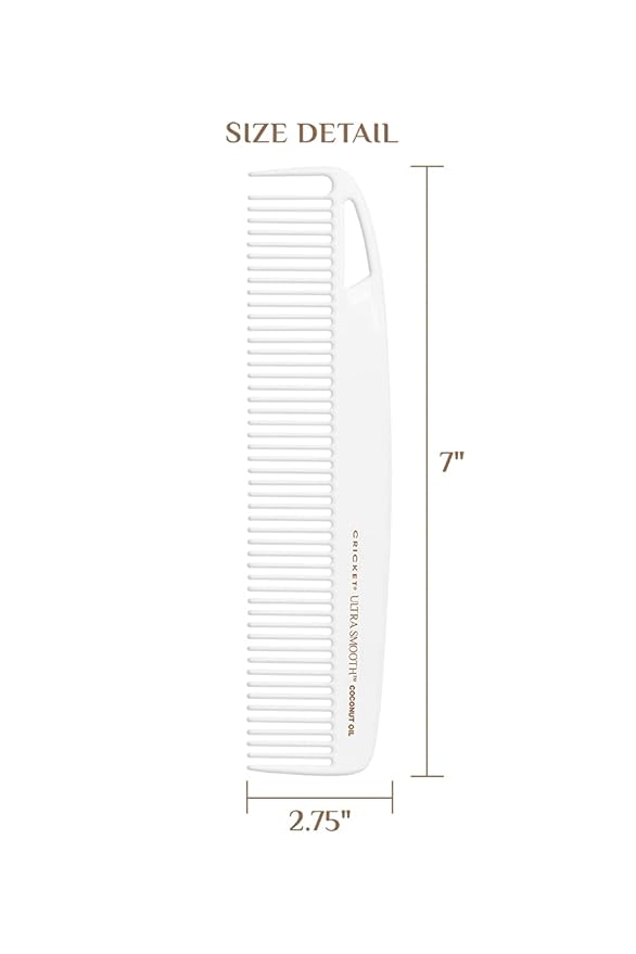 Cricket Ultra Smooth Coconut Dressing Comb - Infused with Coconut Oil & Keratin for Frizz-Free Shine, Ideal for Styling, Smoothing, and Cutting Shorter Hair