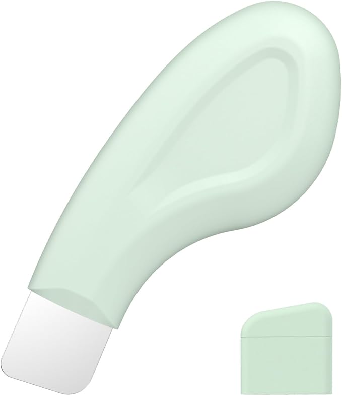Blackhead Remover Tool, Stainless Steel Face Scraper for Deep Cleansing, Skin Scrubber Face Spatula with Silicone Cover, Nose Blackhead Remover, Skin Care Tool for Men and Women (Green)