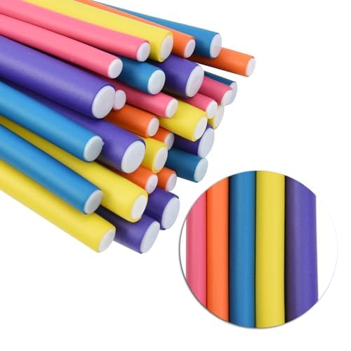 30 Pieces 9.45 Inch Flexible Hair Curling Rods Soft Foam Hair Curlers Rollers No Heat Bendable Curling Rods for Short Medium Long Hair (5 Colors)