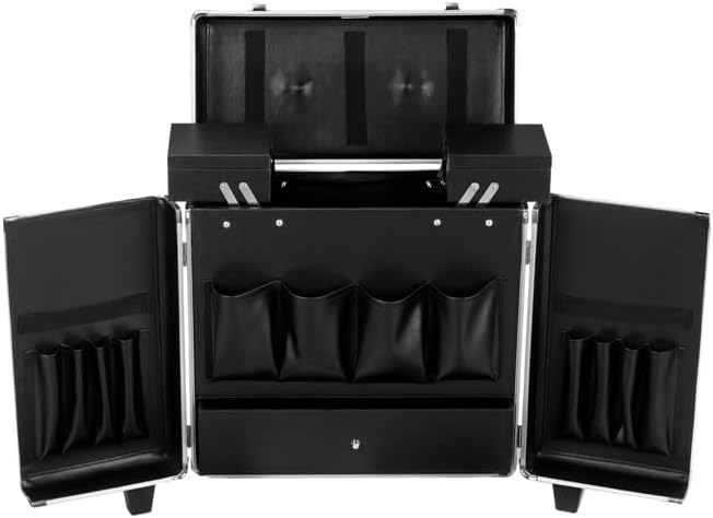 Andis Aluminum Rolling Grooming Case with Wheels, Organizer, Multiple Slots, Steel, 80575