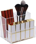 Acrylic Makeup Organizer Cosmetic Storage Makeup Display Case Makeup Brush Holder Lipstick Dispenser Canister Bathroom Container (5.1 x 3.5 x 3.9 in, 3 Partitions, Transparent)