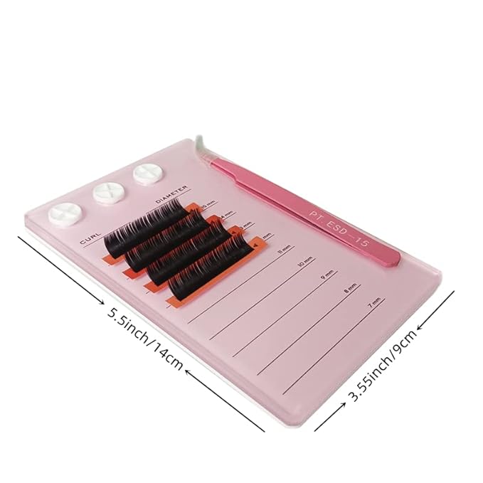 Eyelash Grafting Pallet, Acrylic Lash Tile holder, 7-15mm Scale Glue Cups Eyelash Extensions Storage Gasket Pads with Suction for Tweezers (pink)