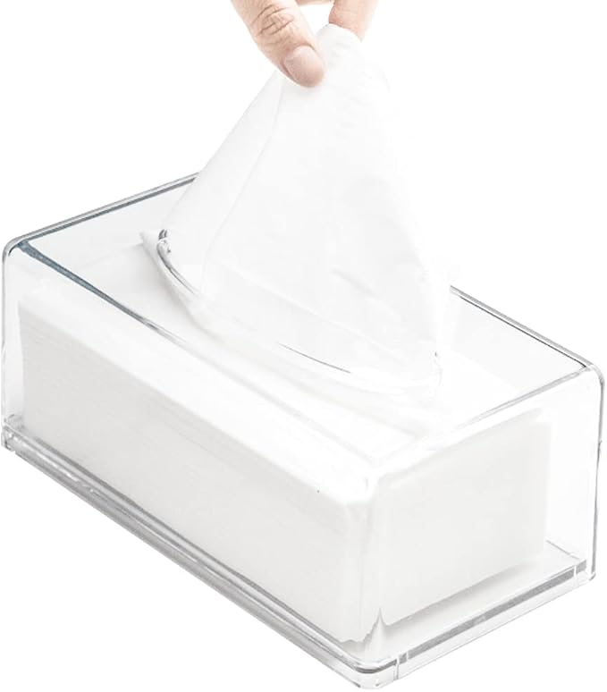 Square Clear Acrylic Tissue Box, Box Covers Rectangular, Bathroom Facial Napkin Box Holders, Table Clear Dryer Sheet Dispenser for Bathroom, Kitchen and Cars