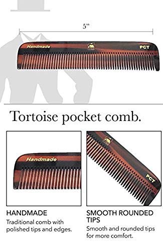 Handmade Tortoise Shell Comb Set – Pack of 4 Premium Fine-Tooth Combs for Men & Women – Includes Pocket, Folding, Dressing & Mustache Combs – Stylish Hair & Beard Grooming Kit