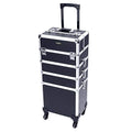 mefeir 4 in 1 Rolling Makeup Train Case, Aluminum Makeup Travel Organizer Cosmetic Case, Cosmetology Display Suitcase on Wheels, Beauty Storage Luggage Lockable w/4 Removable Wheels (Black)