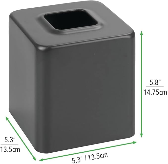 mDesign Metal Square Tissue Box Cover, Modern Facial Paper Holder - Accessories for Bathroom Vanity Countertop, Bedroom Dresser, Night Stand, Desk, Office, End Table - Unity Collection - Graphite Gray