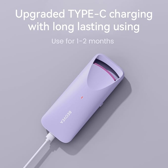 Heated Eyelash Curler - Travel Electric Lash Curler with Heat Sensitive Silicone Pad Fast Heat up whin 8s 24hrs Long Lasting Mini Size Rechargeable to Style Natural Eyelashes