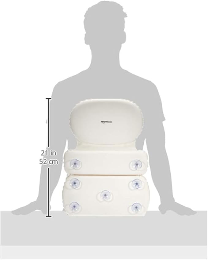 Amazon Basics Bath Tub Neck and Back Support Pillow with Non-Slip Suction Cups, Waterproof, Thick Padded 3-Panel, Easy to Clean, Off-white