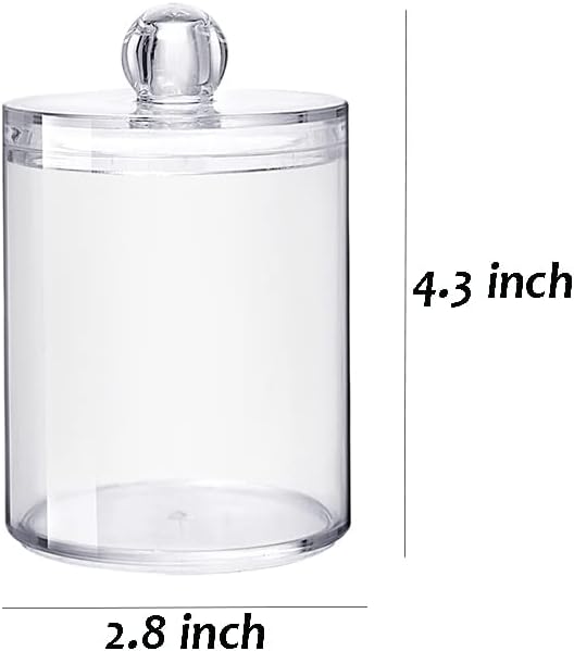 Sizikato 2pcs Clear Acrylic Q-Tip Holder for Bathroom, Round Cotton Swab Dispenser with Lid