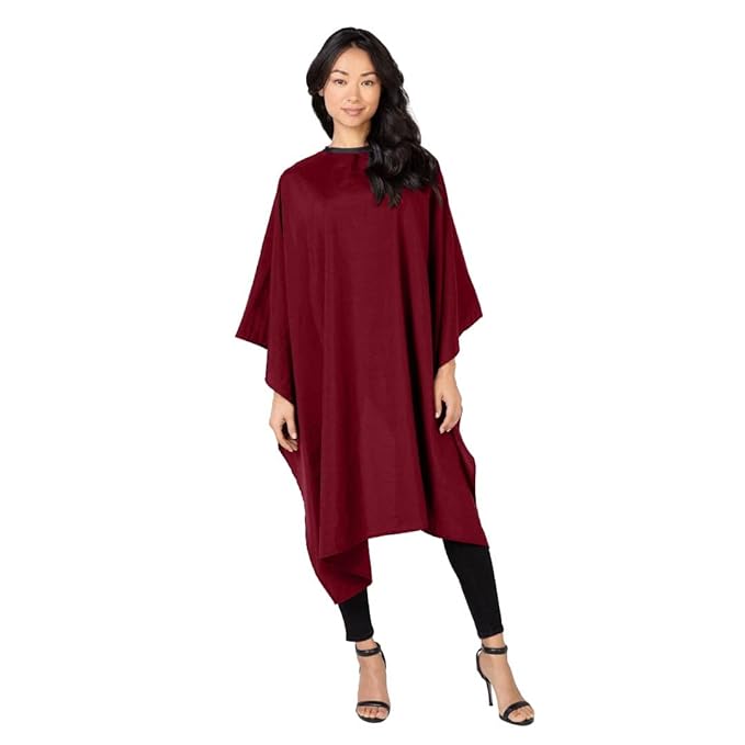 BD Barber Lightweight Crinkle Nylon Hair Cutting/Styling Cape, Water Resistant, Machine Washable, Permanent Crinkle Nylon, Repels Hair, Snap Closure at Neck, Generous 54 x 60 inch Size, Burgundy