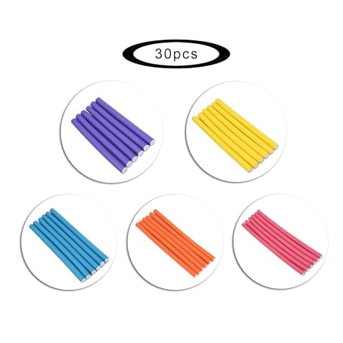 30 Pieces 9.45 Inch Flexible Hair Curling Rods Soft Foam Hair Curlers Rollers No Heat Bendable Curling Rods for Short Medium Long Hair (5 Colors)