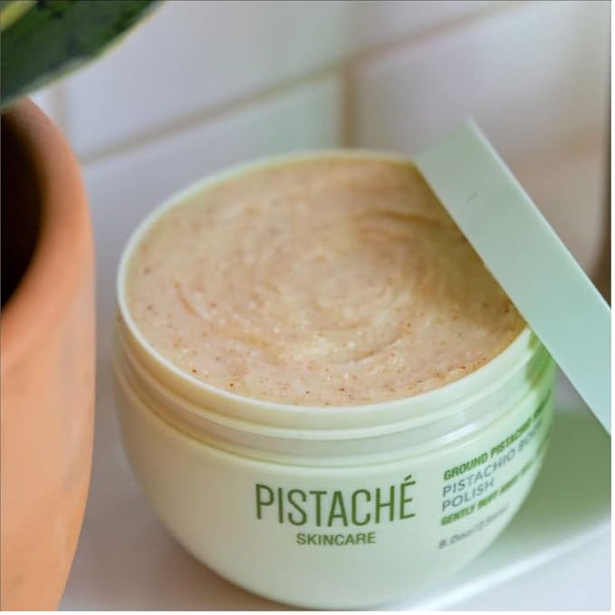 Pistaché Skincare Pistachio Oil Body Polish with Ground Pistachio Shells | Exfoliating Scrub | Hydrating & Moisturizing with Vitamin E & Antioxidants, 8 oz
