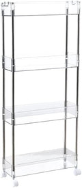 Chris.W Slim Storage Cart 4 Tier with Wheels, Clear Bathroom Cart Organizer, Mobile Shelving Unit Rolling Utility Cart, Slide Out Organizer for Kitchen, Bathroom, Laundry, Narrow Places, Office- 5.2"W