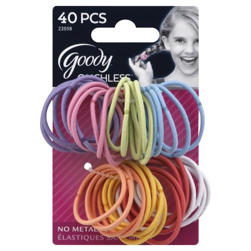 Goody Kids Ouchless Hair Elastics – No Pull, No Breakage, Tangle-Free Hold for Fine Hair – 40 Count, Assorted Colors, Long-Lasting Ponytail Holders for Girls & Boys