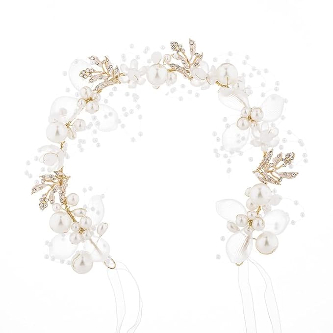 Wedding Hair Accessories for Kids, Flower Girl Accessory, Princess Headpiece White Headband Pearl and Girls Cute Bridal Band, Women's Fashion Headbands, Flower Pearl Gold