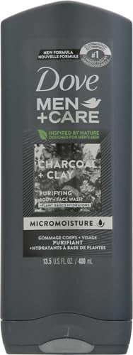 DOVE MEN + CARE Purifying Charcoal + Clay Body and Face Wash with 24-Hour Nourishing Micromoisture Technology Body Wash for Men, 13.5 oz (Pack of 6)