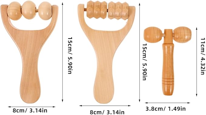 Ciieeo Wooden Massage Roller Tool 3-Piece Set Deep Tissue Massager for Legs Feet Arms Neck and Back - Portable Handheld DIY Wellness Tool for Women