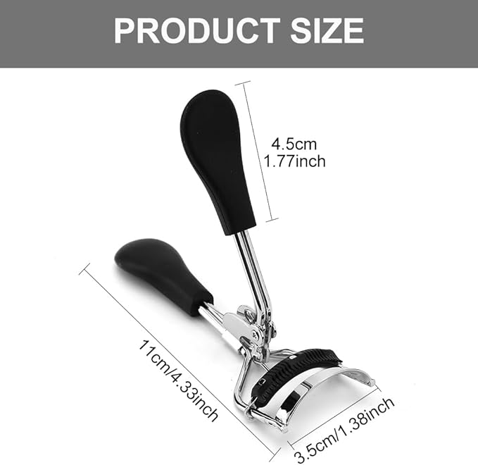 Eye Lash Curler with 6PCS Extra Replacement Strips, Professional Makeup Tool for Eyelashes, Easy & Comfortable to Grip and Use Metal Eyelash Curler(Color:Black)