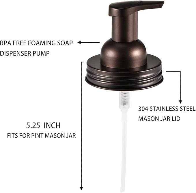 Amolliar Mason Jar Foaming Soap Dispenser Pump Lid, Refillable Plastic Pump, Rustproof Stainless Steel Lid for Regular Mouth Jar, Cute Farmhouse Decor, Hand Soap for Bathroom, Kitchen, Bronze 4 Pack