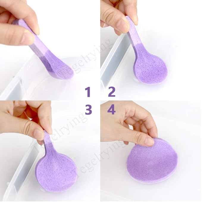 Facial Sponge Compressed,120 Count PVA Professional Makeup Removal Round Face Wash Sponges Spa Pads Exfoliating Cleansing for Women,Purple