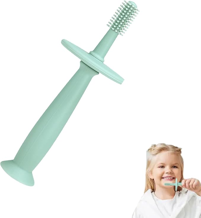 Infant Teether Toothbrush - 360° Baby Toothbrush with Suction Base, Soft Silicone Toddler Teething Toys, Pacifier Style Gum Massagers, Safe Chewable Care | for 6-12 Months Newborns Babies