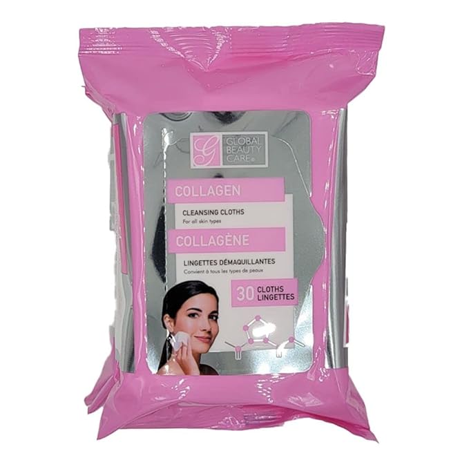 Global Beauty Care Collagen Makeup Remover Wipes with Skin Smoothing Support - Facial Cleansing Cloths Remove Waterproof Mascara, Oil & Dirt, Texture Smoothing, All Skin Types, 120 Count (4-Pack)