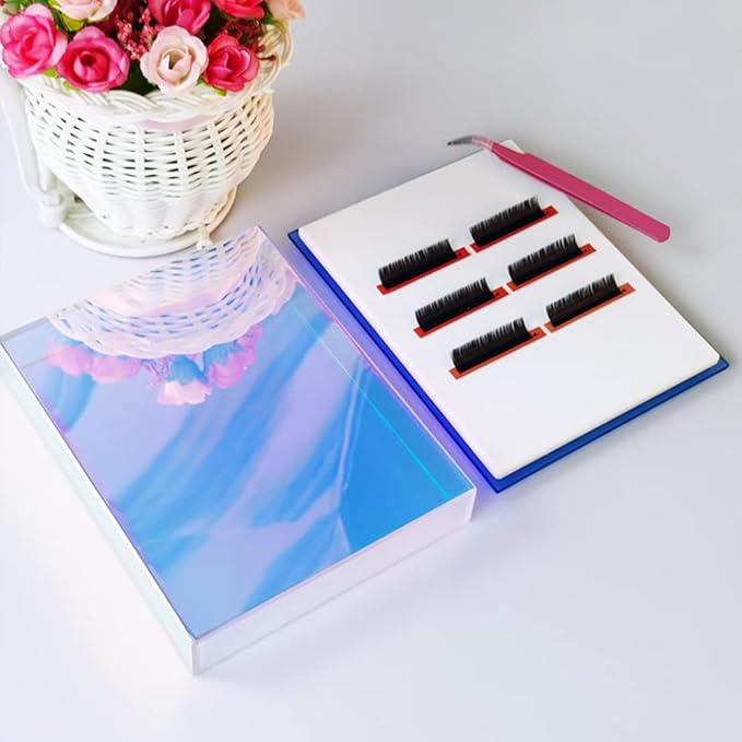 Grafting False Eyelash Acrylic Extension Pallet Organizer, Eyelash Extension Glue Tweezers Plate Makeup Palette, Dustproof Storage Box Display Training Tools Salon (Dazzling L with cover)