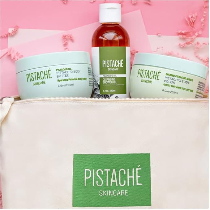 Pistaché Skincare Pistachio Oil Body Polish with Ground Pistachio Shells | Exfoliating Scrub | Hydrating & Moisturizing with Vitamin E & Antioxidants, 8 oz