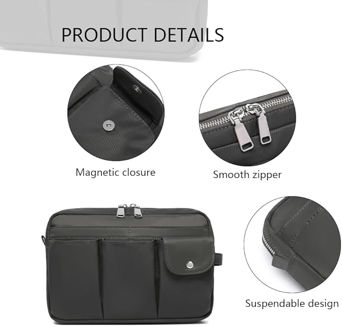 Storage Bag-arge Cosmetic Bag for Women Travel Makeup Bag Zip Up Bag Pure Cotton Canvas Can be Suspended (Dark Gray)