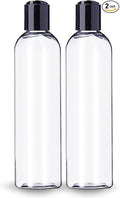 ljdeals 8 oz Clear Plastic Empty Bottles with Black Disc Top Caps, Refillable Containers for Shampoo, Lotions, Cream and More Pack of 2, BPA Free, Made in USA