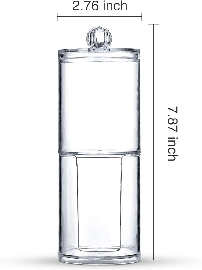 SheeChung 2-Pack Clear Acrylic Qtip Holder - Shatterproof Apothecary Jars for Bathroom Organization - Vanity Storage Canisters for Cotton Swabs, Balls, Pads, Floss Picks - Modern Decor