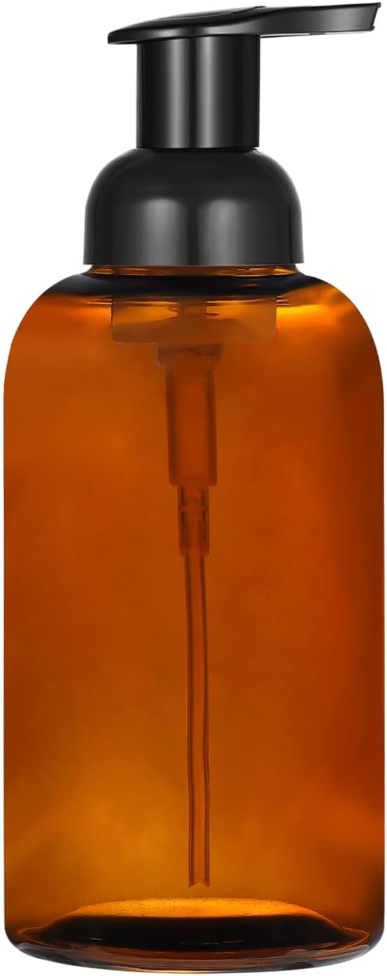 2 Pack Amber Glass Jar Soap Dispenser with Foaming Pump, 13 Ounce Amber Round Bottles Dispenser with Foaming Pump