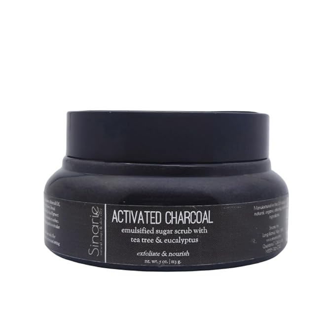Exfoliating Sugar Scrub for Body – Hydrating Moisturizing Body Polish with Natural Oils – Gentle Spa Skincare for Smooth, Glowing Skin (5 oz., Charcoal (Tea Tree & Eucalyptus))