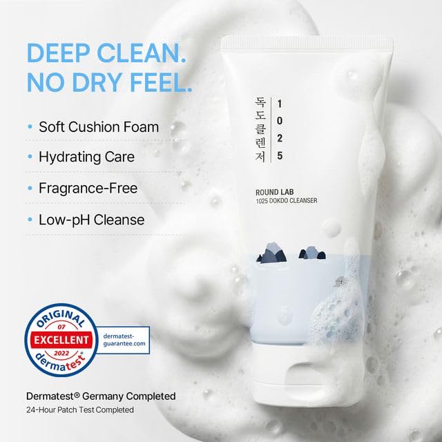 ROUND LAB 1025 Dokdo Cleanser 10.14 Fl Oz, Low pH Facial Cleanser for Sensitive Skin, Rich Soft Bubbles for Deep Cleansing and Makeup Removal, Hydrating Face Wash with Deep Sea Water, Korean Skin Care
