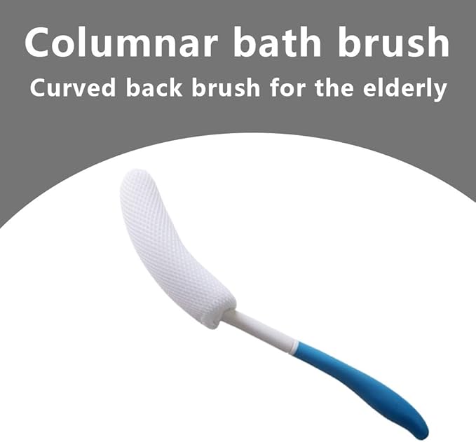 MagiDeal Vinyl Quote Me Long Anti-Slip Curve Handled Bath Body Brush, Easy Reach for Seniors, Suitable for Elderly/Pregnant Aid Bathing & Shower, Blue, 15.35"