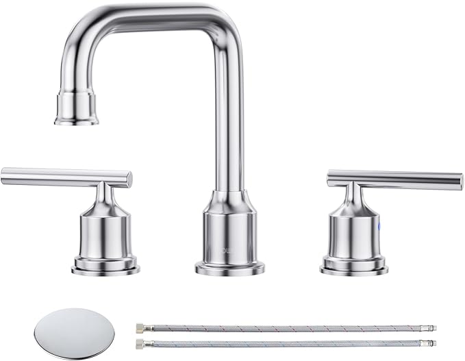 WOWOW Widespread Bathroom Faucet Chrome 8 inch Bathroom Sink Faucet Adjustable 3 Pieces Basin Faucets 360° Swivel Spout Modern Lavatory Faucet Vanity Faucets Water Supply Lines Quick Install Pipe