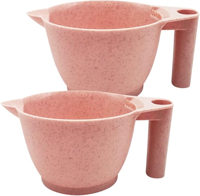 Minkissy Wheat Straw Hair Color Mixing Bowl - 2 Pack Stackable Portable Tint Bowl for Salon & Home Use - Pink