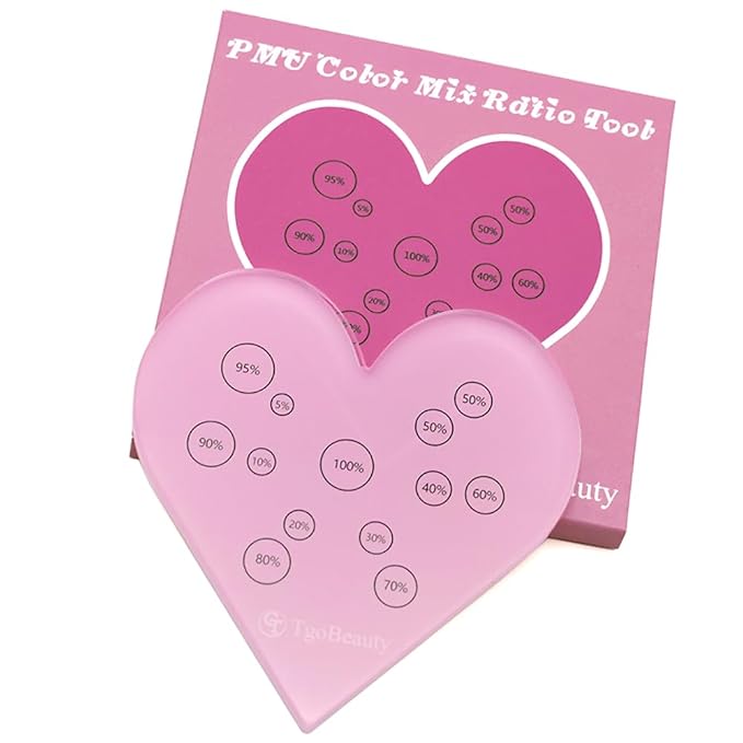 TgoBeauty Acrylic Mix Heart Palette Permanent Makeup Ink Color Ratio Tool Heart Pink Cosmetic Makeup Palette for Eyebrow Lip Nail Art Makeup (Pink)