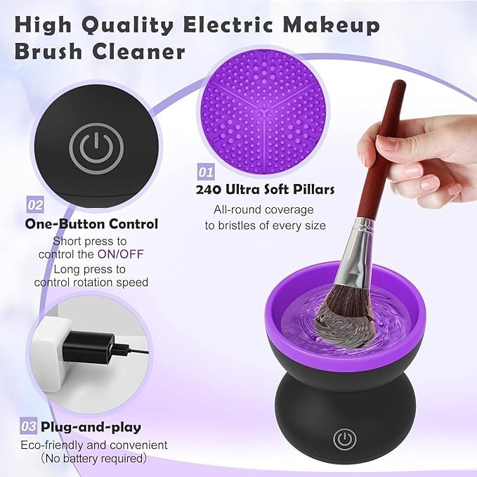 Portable Electric Makeup Brush Cleaner Machine，USB Cosmetic Brush Cleaner Tools Automatic Brush Silicone Brush Spinner Wash and Dry Deep Cleaning Machine (C)