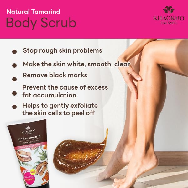 KKT 100% Natural Body Scrub Tamarind Enriched with natural AHAs Blend with Aloe Vera, Turmeric, Honey, Milk, Sea salt scrub Deep Exfoliate, Healing Skin, Body Polish, Invigorating Scrub 175g (6.17Oz)