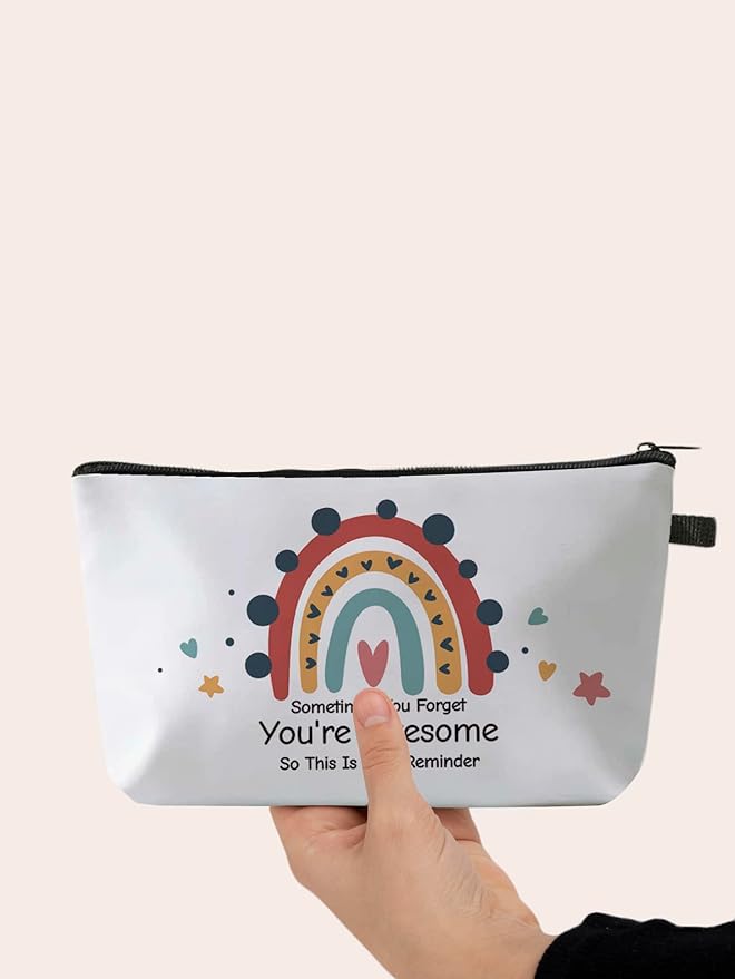 Deanfun Small Makeup Case - Cute and Waterproof Cosmetic Bag for Women(Rainbow, Sometimes You Forget That You'Re Awesome, So This Is Your Reminder D5-56372)