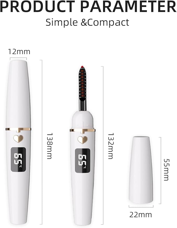 ZAPAL Heated Eyelash Curler, Heated lash Curler, Intelligent Power Off Electric Eyelash Curler Heated Quickly 24 Hs Lasting Natural Makeup (Snow White/Gold, X8-132mm)