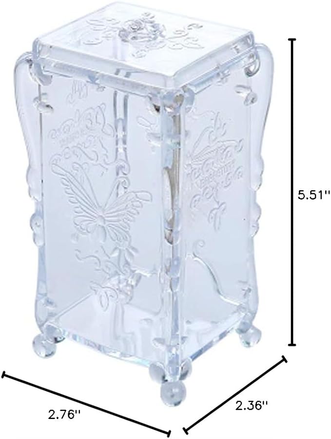 Acrylic Cotton Pads Holder Dispenser Butterfly Pattern Makeup Cotton Pads Case Box Organizer with Lid Container for Storage Nail Remover Pads Beauty Tools (Clear)