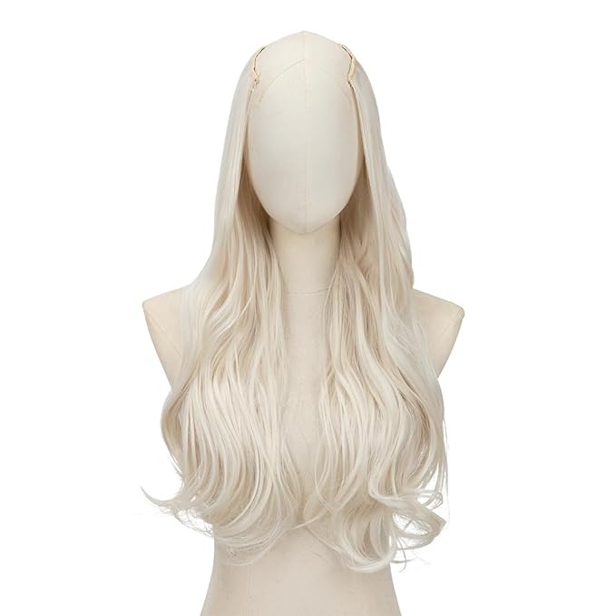 SARLA Clip in U Part Hair Extensions Full Head Long Synthetic Wave Curly Hairpiece 24 Inch for Women Platinum Blonde